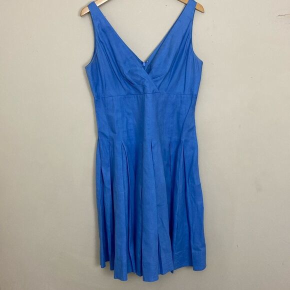 Lauren Ralph Lauren Blue Linen Drop Waist Pleated Skirt Dress size 14 Summer - Picture 1 of 12
